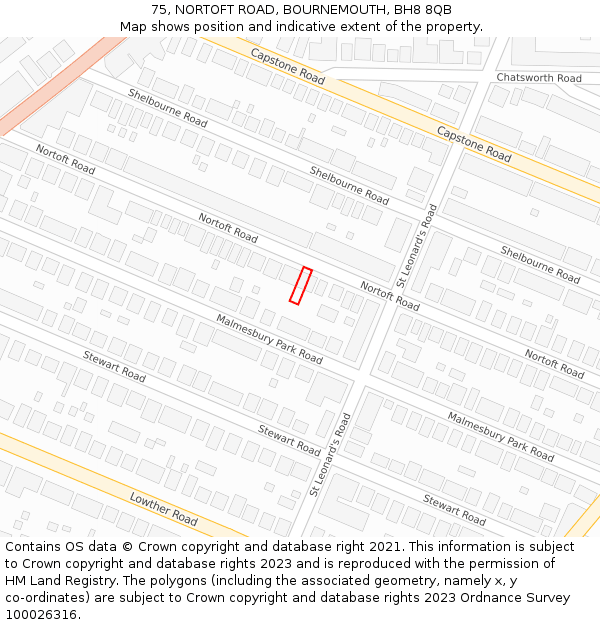 75, NORTOFT ROAD, BOURNEMOUTH, BH8 8QB: Location map and indicative extent of plot