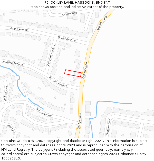 75, OCKLEY LANE, HASSOCKS, BN6 8NT: Location map and indicative extent of plot