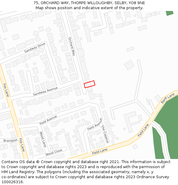 75, ORCHARD WAY, THORPE WILLOUGHBY, SELBY, YO8 9NE: Location map and indicative extent of plot