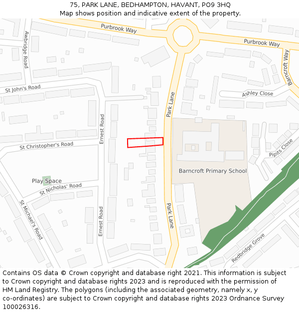 75, PARK LANE, BEDHAMPTON, HAVANT, PO9 3HQ: Location map and indicative extent of plot