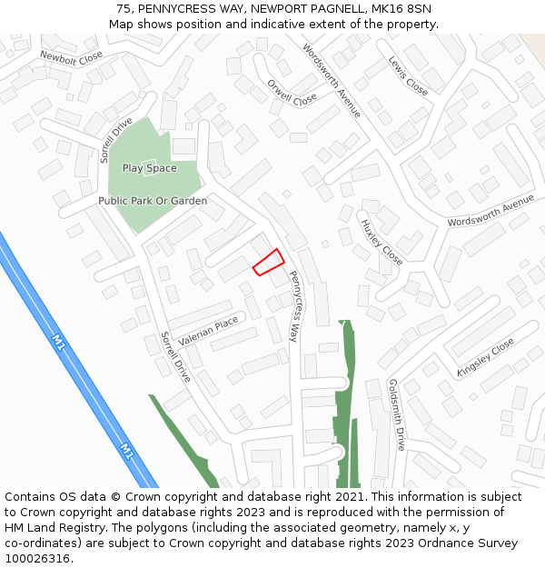 75, PENNYCRESS WAY, NEWPORT PAGNELL, MK16 8SN: Location map and indicative extent of plot