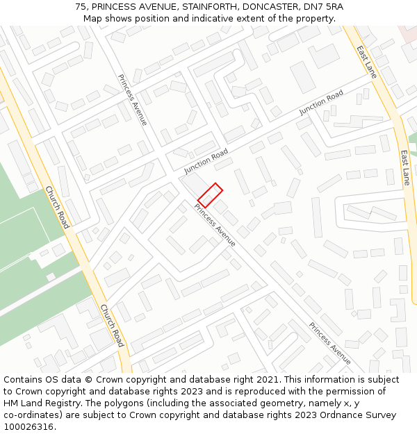 75, PRINCESS AVENUE, STAINFORTH, DONCASTER, DN7 5RA: Location map and indicative extent of plot