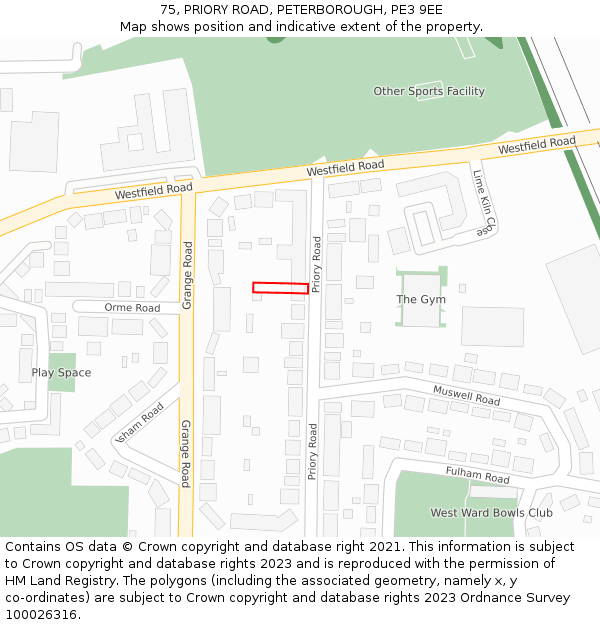 75, PRIORY ROAD, PETERBOROUGH, PE3 9EE: Location map and indicative extent of plot