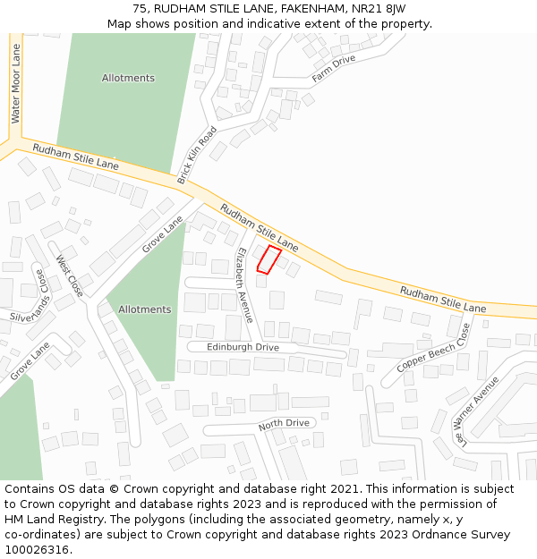 75, RUDHAM STILE LANE, FAKENHAM, NR21 8JW: Location map and indicative extent of plot