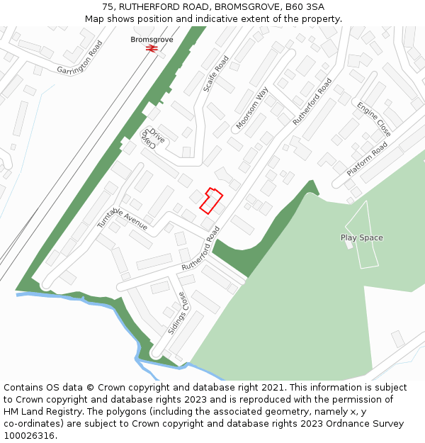 75, RUTHERFORD ROAD, BROMSGROVE, B60 3SA: Location map and indicative extent of plot
