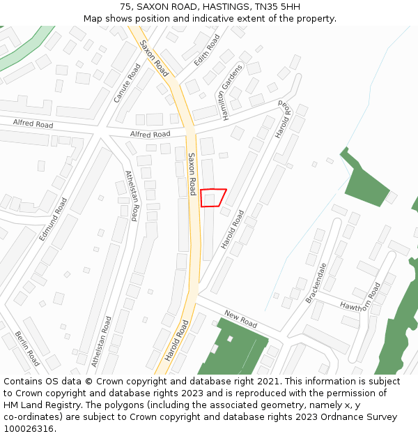 75, SAXON ROAD, HASTINGS, TN35 5HH: Location map and indicative extent of plot
