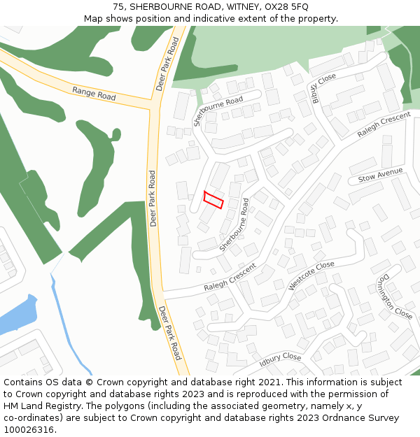 75, SHERBOURNE ROAD, WITNEY, OX28 5FQ: Location map and indicative extent of plot