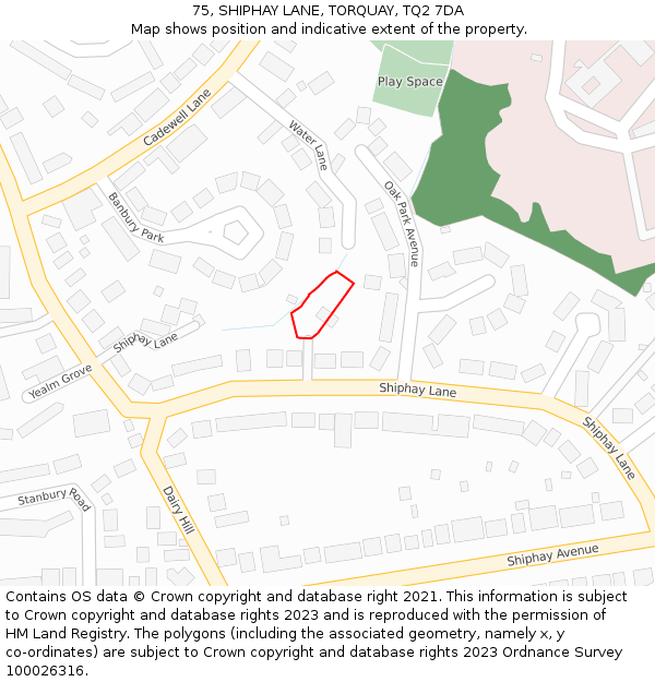 75, SHIPHAY LANE, TORQUAY, TQ2 7DA: Location map and indicative extent of plot