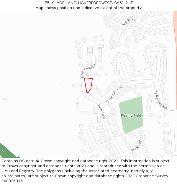 75, SLADE LANE, HAVERFORDWEST, SA61 2HT: Location map and indicative extent of plot