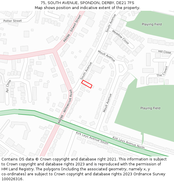 75, SOUTH AVENUE, SPONDON, DERBY, DE21 7FS: Location map and indicative extent of plot
