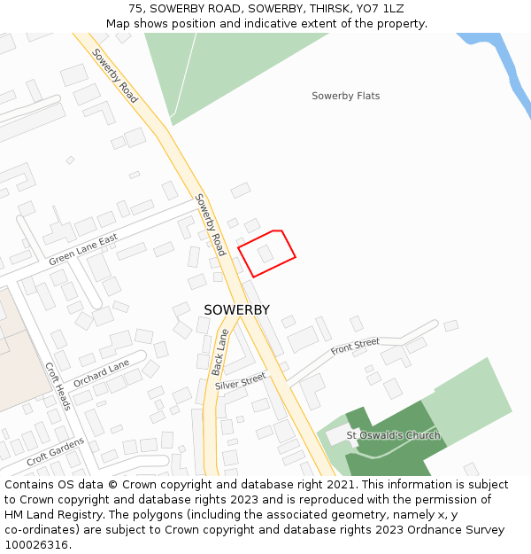 75, SOWERBY ROAD, SOWERBY, THIRSK, YO7 1LZ: Location map and indicative extent of plot