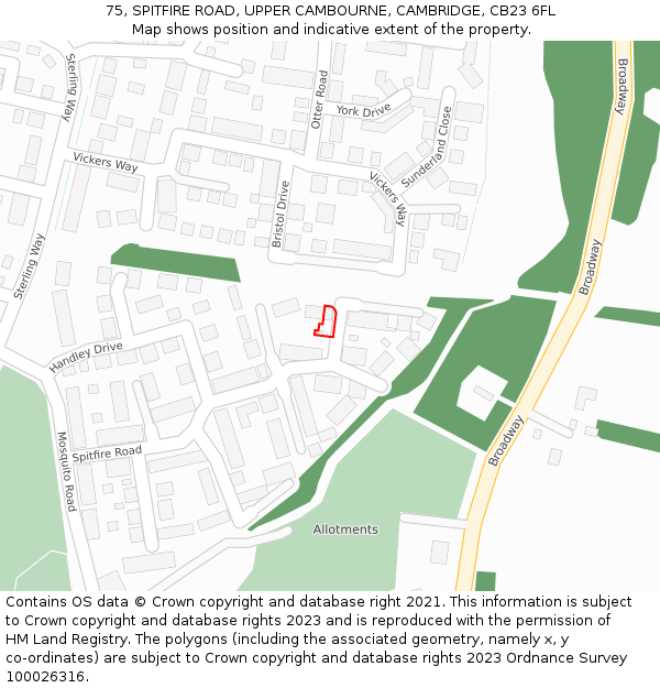 75, SPITFIRE ROAD, UPPER CAMBOURNE, CAMBRIDGE, CB23 6FL: Location map and indicative extent of plot