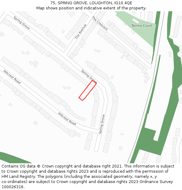 75, SPRING GROVE, LOUGHTON, IG10 4QE: Location map and indicative extent of plot