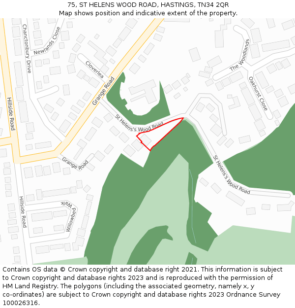 75, ST HELENS WOOD ROAD, HASTINGS, TN34 2QR: Location map and indicative extent of plot