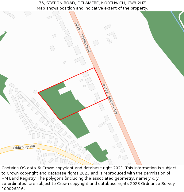 75, STATION ROAD, DELAMERE, NORTHWICH, CW8 2HZ: Location map and indicative extent of plot