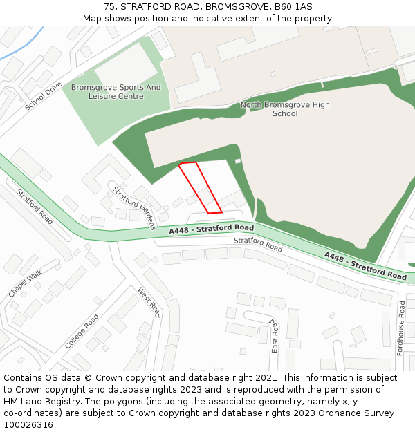 75, STRATFORD ROAD, BROMSGROVE, B60 1AS: Location map and indicative extent of plot
