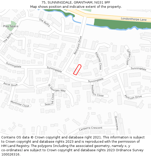 75, SUNNINGDALE, GRANTHAM, NG31 9PF: Location map and indicative extent of plot