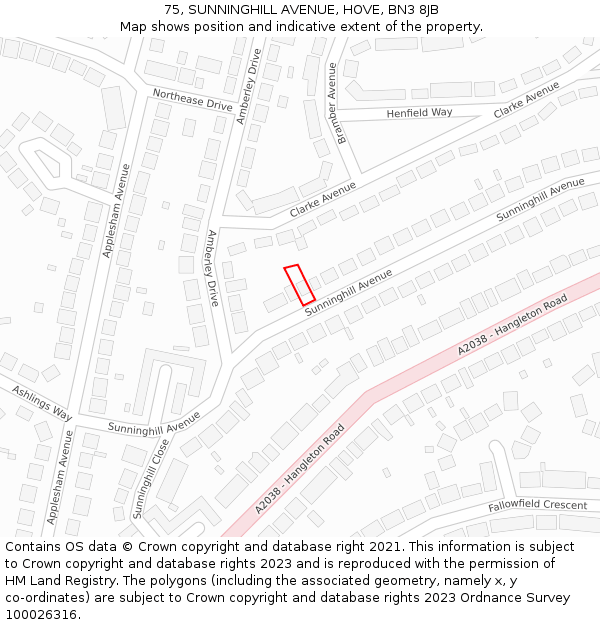 75, SUNNINGHILL AVENUE, HOVE, BN3 8JB: Location map and indicative extent of plot
