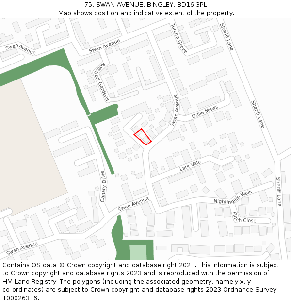 75, SWAN AVENUE, BINGLEY, BD16 3PL: Location map and indicative extent of plot