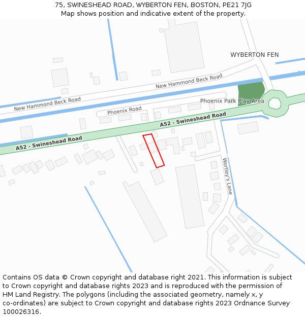 75, SWINESHEAD ROAD, WYBERTON FEN, BOSTON, PE21 7JG: Location map and indicative extent of plot