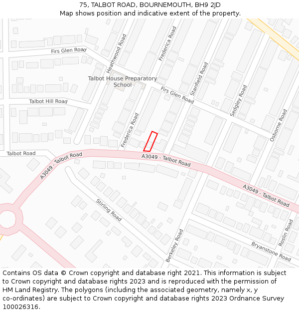 75, TALBOT ROAD, BOURNEMOUTH, BH9 2JD: Location map and indicative extent of plot
