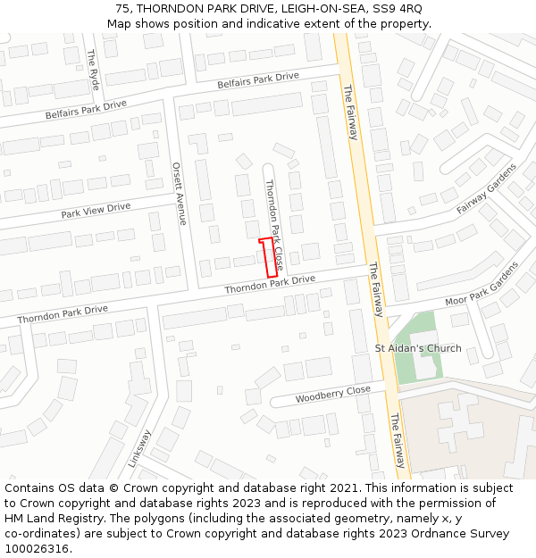 75, THORNDON PARK DRIVE, LEIGH-ON-SEA, SS9 4RQ: Location map and indicative extent of plot