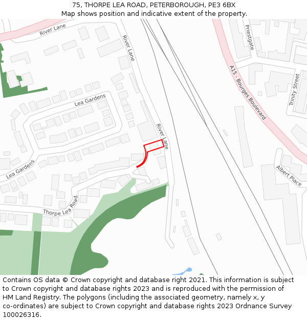 75, THORPE LEA ROAD, PETERBOROUGH, PE3 6BX: Location map and indicative extent of plot