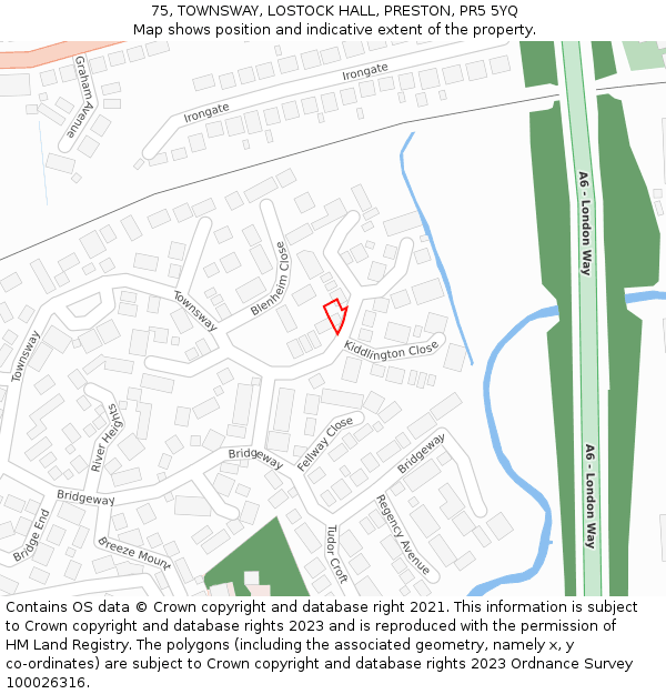 75, TOWNSWAY, LOSTOCK HALL, PRESTON, PR5 5YQ: Location map and indicative extent of plot
