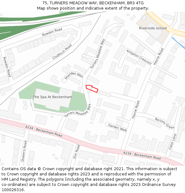 75, TURNERS MEADOW WAY, BECKENHAM, BR3 4TG: Location map and indicative extent of plot