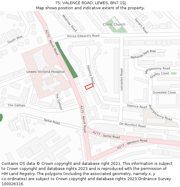 75, VALENCE ROAD, LEWES, BN7 1SJ: Location map and indicative extent of plot