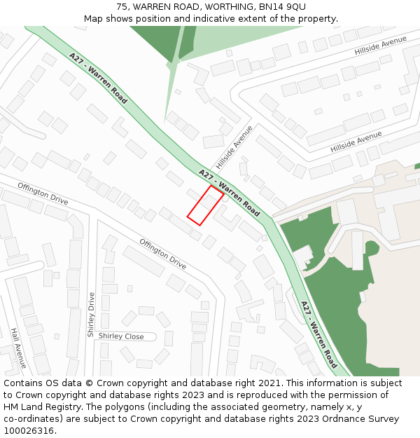 75, WARREN ROAD, WORTHING, BN14 9QU: Location map and indicative extent of plot