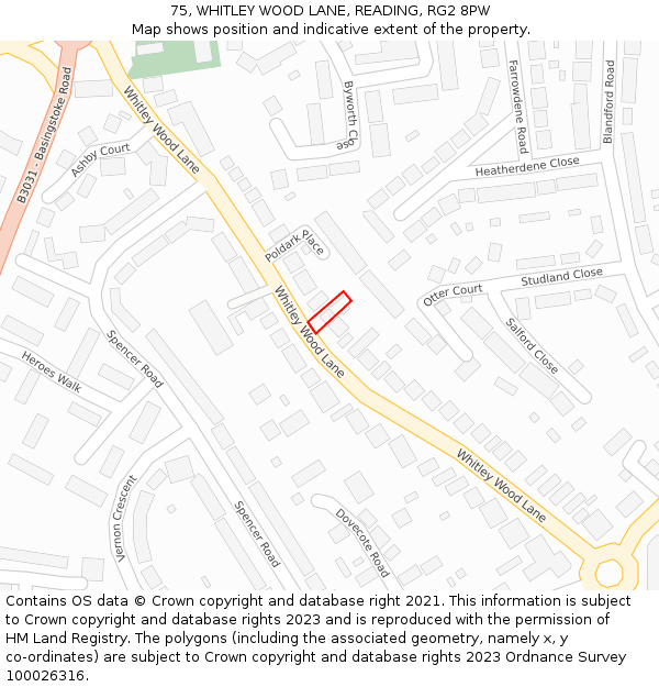 75, WHITLEY WOOD LANE, READING, RG2 8PW: Location map and indicative extent of plot