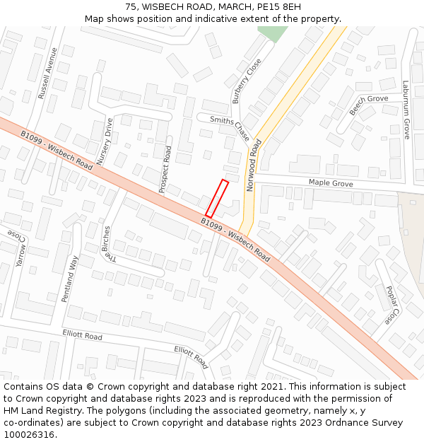 75, WISBECH ROAD, MARCH, PE15 8EH: Location map and indicative extent of plot