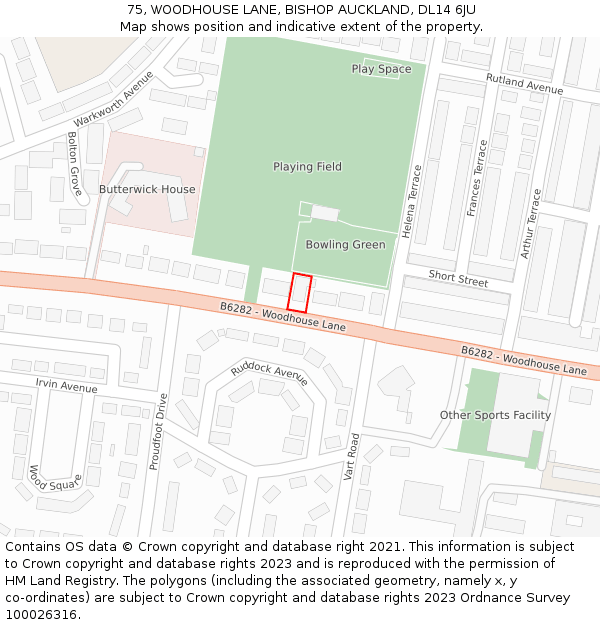 75, WOODHOUSE LANE, BISHOP AUCKLAND, DL14 6JU: Location map and indicative extent of plot