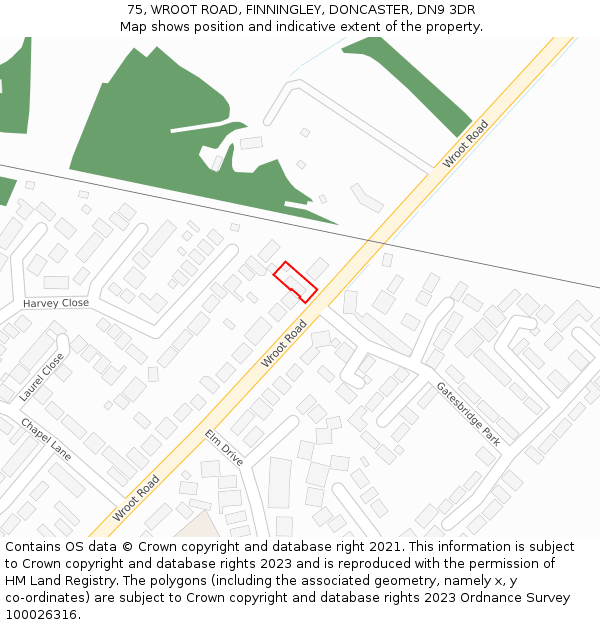 75, WROOT ROAD, FINNINGLEY, DONCASTER, DN9 3DR: Location map and indicative extent of plot