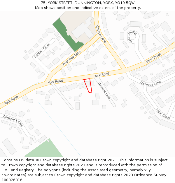 75, YORK STREET, DUNNINGTON, YORK, YO19 5QW: Location map and indicative extent of plot