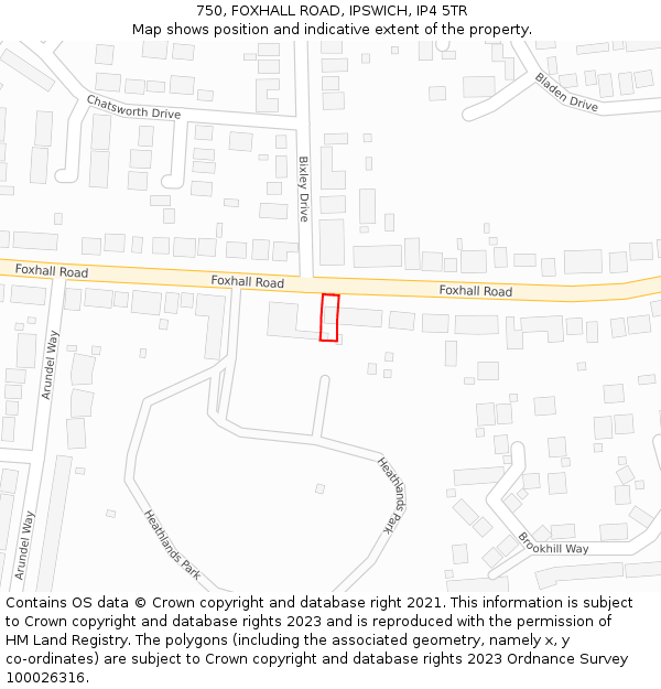 750, FOXHALL ROAD, IPSWICH, IP4 5TR: Location map and indicative extent of plot