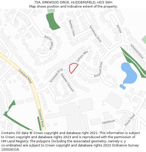 75A, KIRKWOOD DRIVE, HUDDERSFIELD, HD3 3WH: Location map and indicative extent of plot