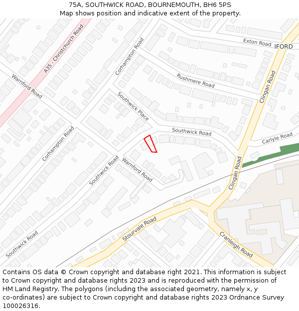 75A, SOUTHWICK ROAD, BOURNEMOUTH, BH6 5PS: Location map and indicative extent of plot