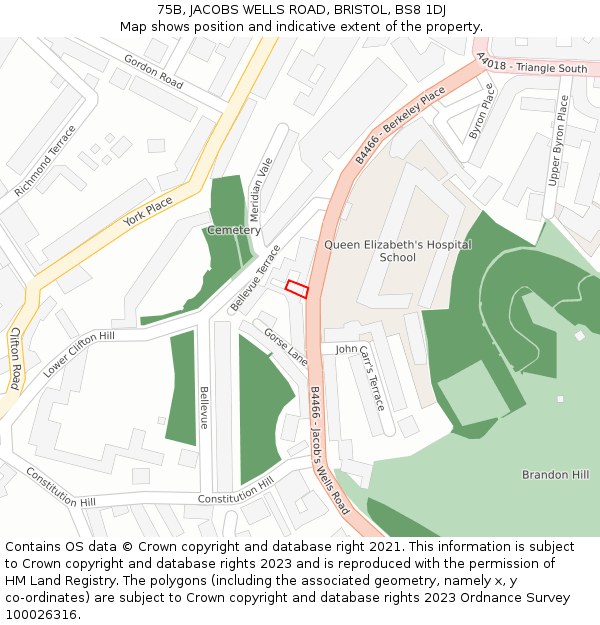 75B, JACOBS WELLS ROAD, BRISTOL, BS8 1DJ: Location map and indicative extent of plot