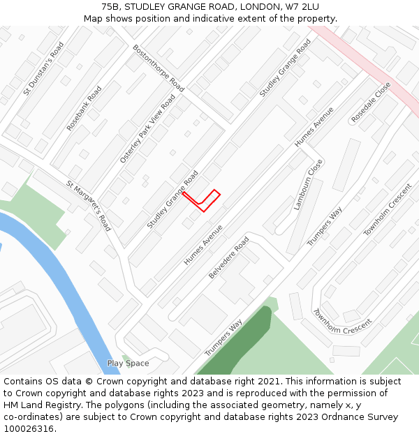 75B, STUDLEY GRANGE ROAD, LONDON, W7 2LU: Location map and indicative extent of plot
