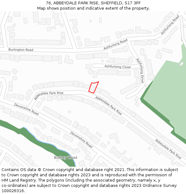 76, ABBEYDALE PARK RISE, SHEFFIELD, S17 3PF: Location map and indicative extent of plot