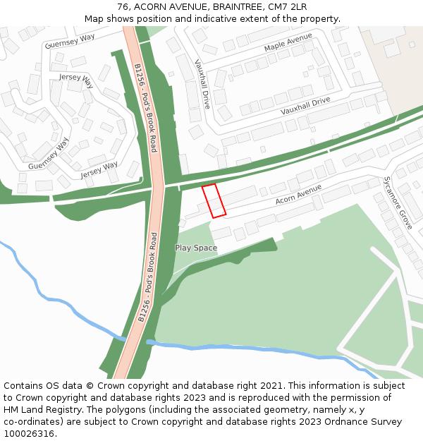 76, ACORN AVENUE, BRAINTREE, CM7 2LR: Location map and indicative extent of plot