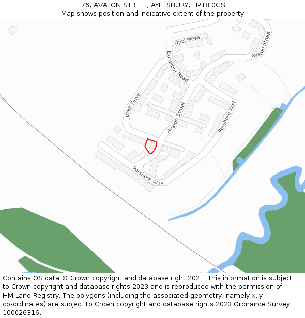 76, AVALON STREET, AYLESBURY, HP18 0GS: Location map and indicative extent of plot