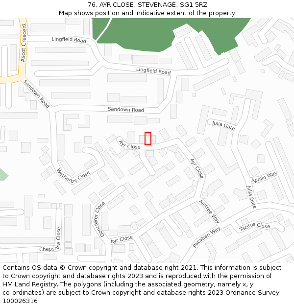 76, AYR CLOSE, STEVENAGE, SG1 5RZ: Location map and indicative extent of plot