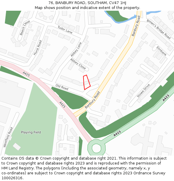 76, BANBURY ROAD, SOUTHAM, CV47 1HJ: Location map and indicative extent of plot