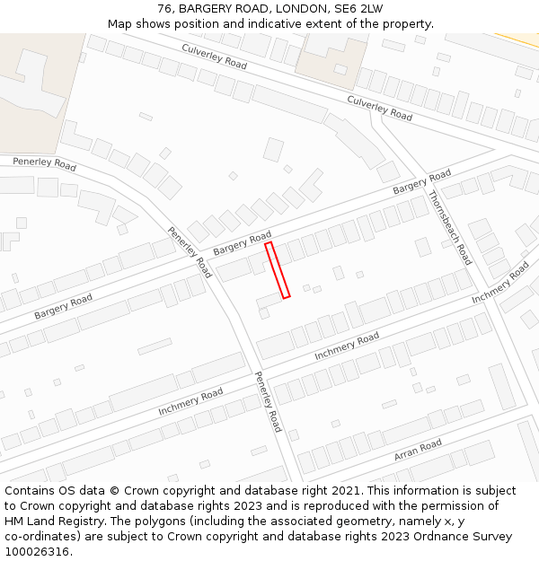 76, BARGERY ROAD, LONDON, SE6 2LW: Location map and indicative extent of plot