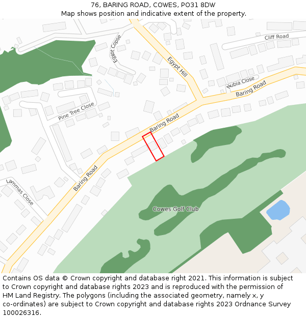 76, BARING ROAD, COWES, PO31 8DW: Location map and indicative extent of plot