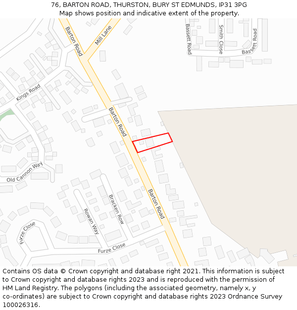 76, BARTON ROAD, THURSTON, BURY ST EDMUNDS, IP31 3PG: Location map and indicative extent of plot