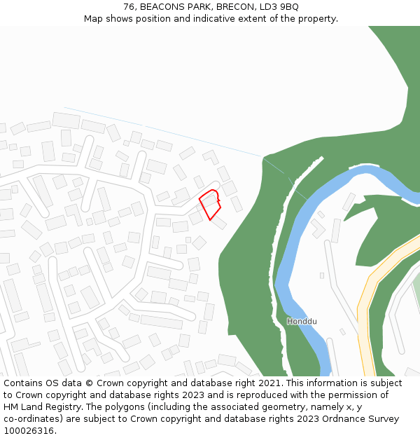 76, BEACONS PARK, BRECON, LD3 9BQ: Location map and indicative extent of plot